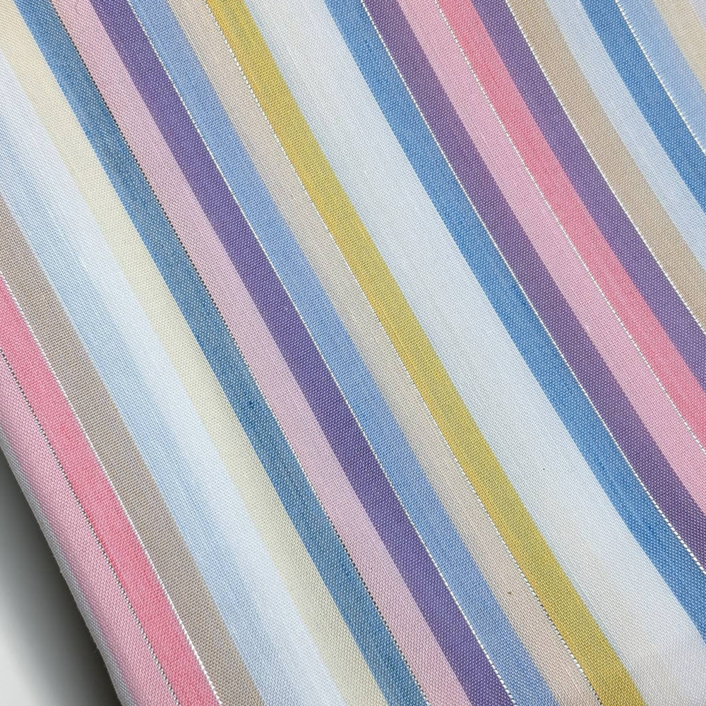 Vintage‎ Pastel Rainbow Stripes Fabric with Metallic Silver, Cute Kawaii Fabric
